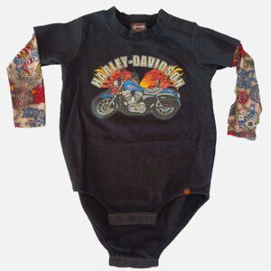 NEW Harley-Davidson Unisex Baby Bodysuit Faux Tattoo Sleeves 24Mo Black